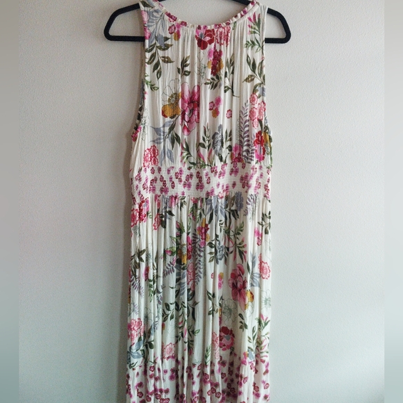 Bila Cream and Pink Tropical Floral Print Sleeveless Tank Midi Sundress - Picture 2 of 7